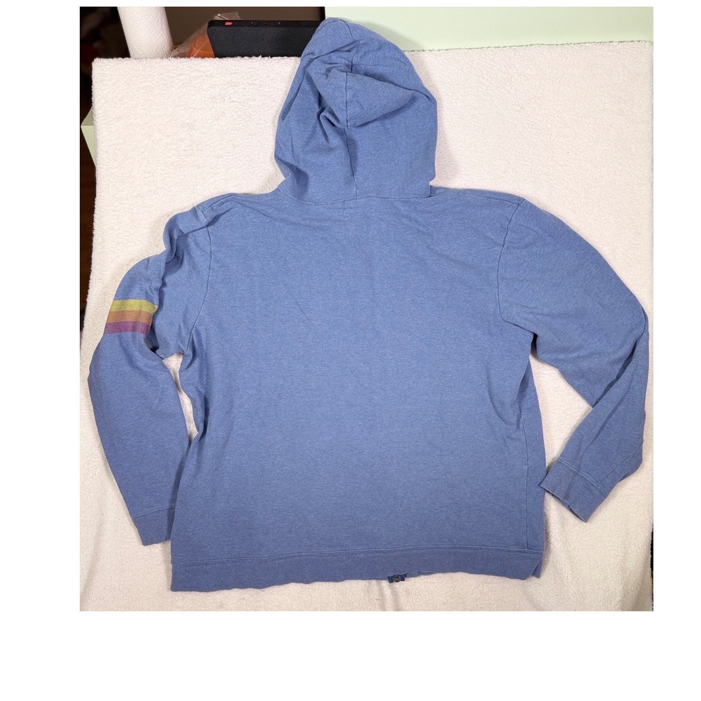 Life is Good Womens XXL Blue Full Zip Hoodie Rainbow Sleeve Sunset Graphic - Picture 4 of 12